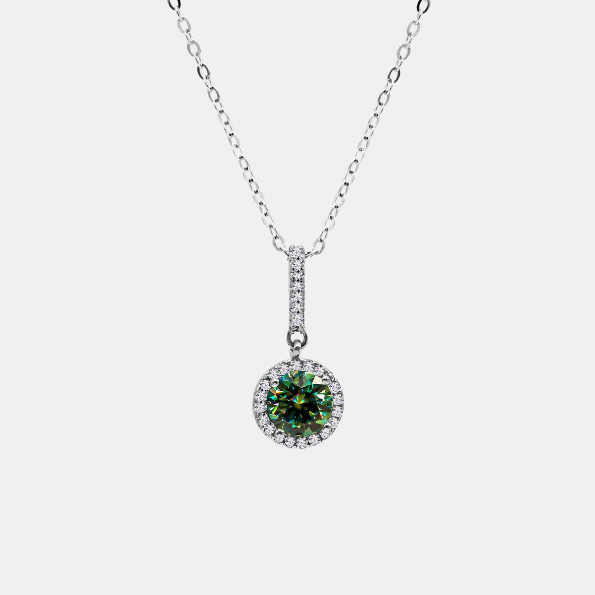 【13】"Springtime Symphony" Halo Set 1 Carat Green Moissanite Lined Pendant - Queenou Jewelry