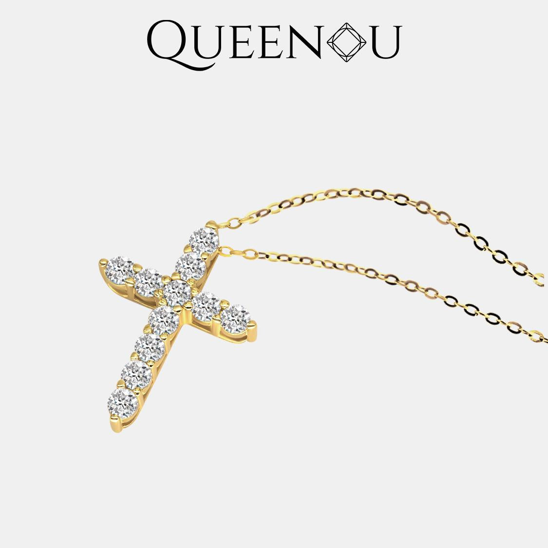 【913】Faith Inspiration: Fully Embellished Golden Synthetic Moissanite Cross Necklace