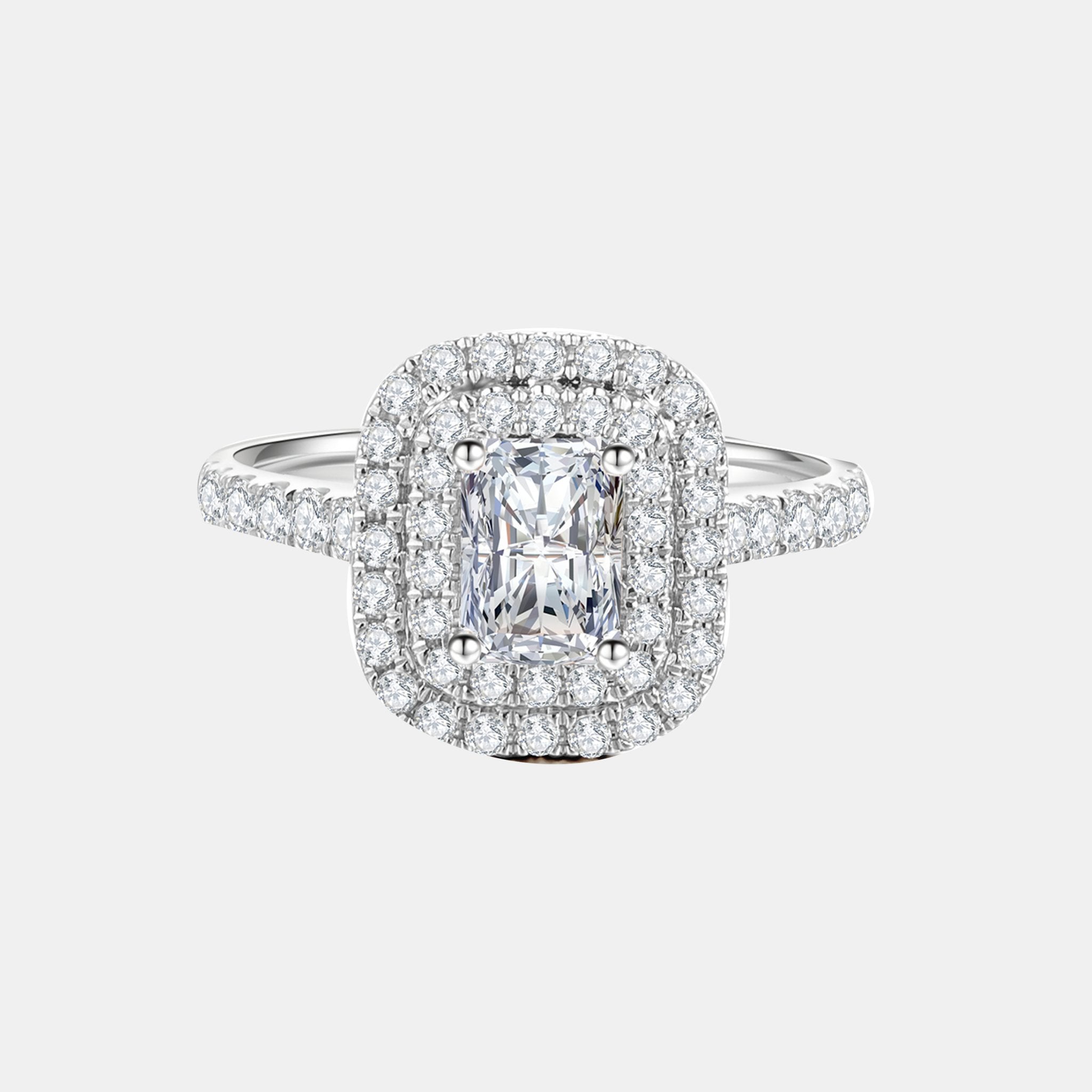 18K White Gold Halo Radiant Lab Diamond Ring - Queenou Jewelry