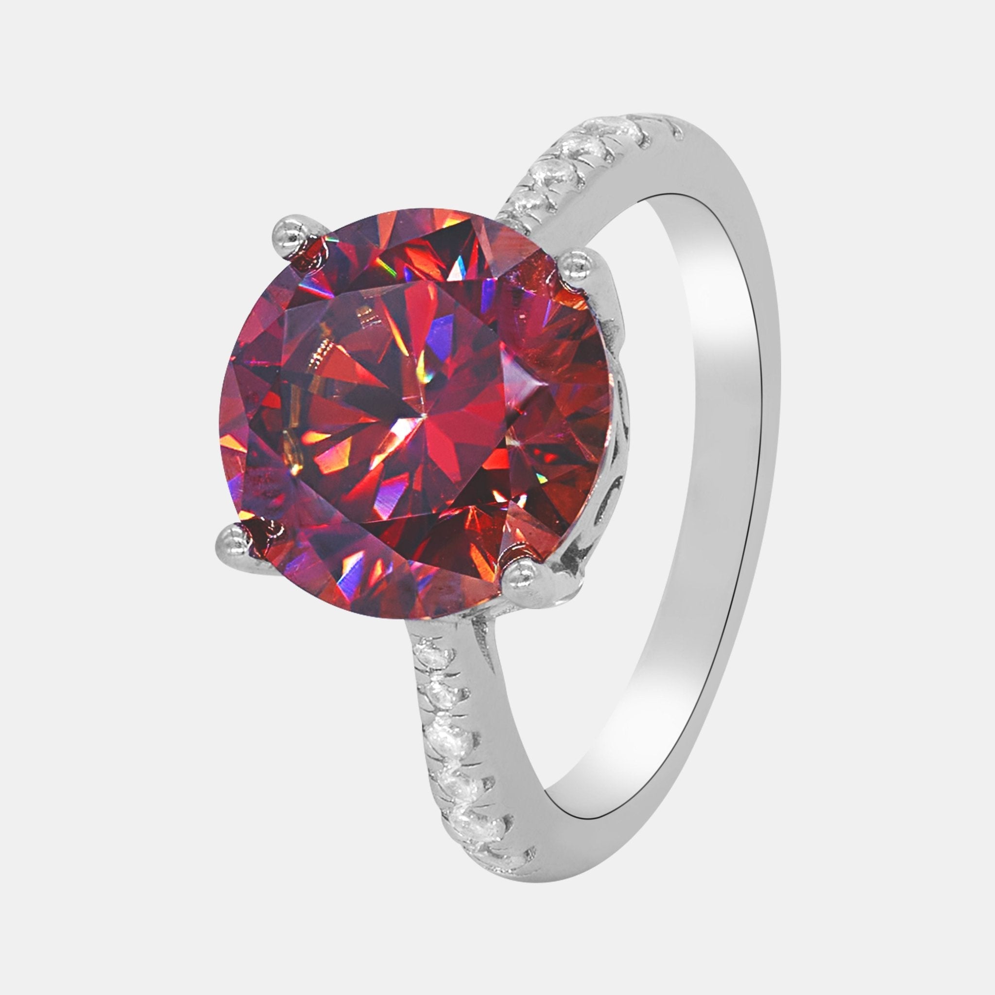 【#195】Grand Round Ruby Moissanite Ring - Queenou Jewelry