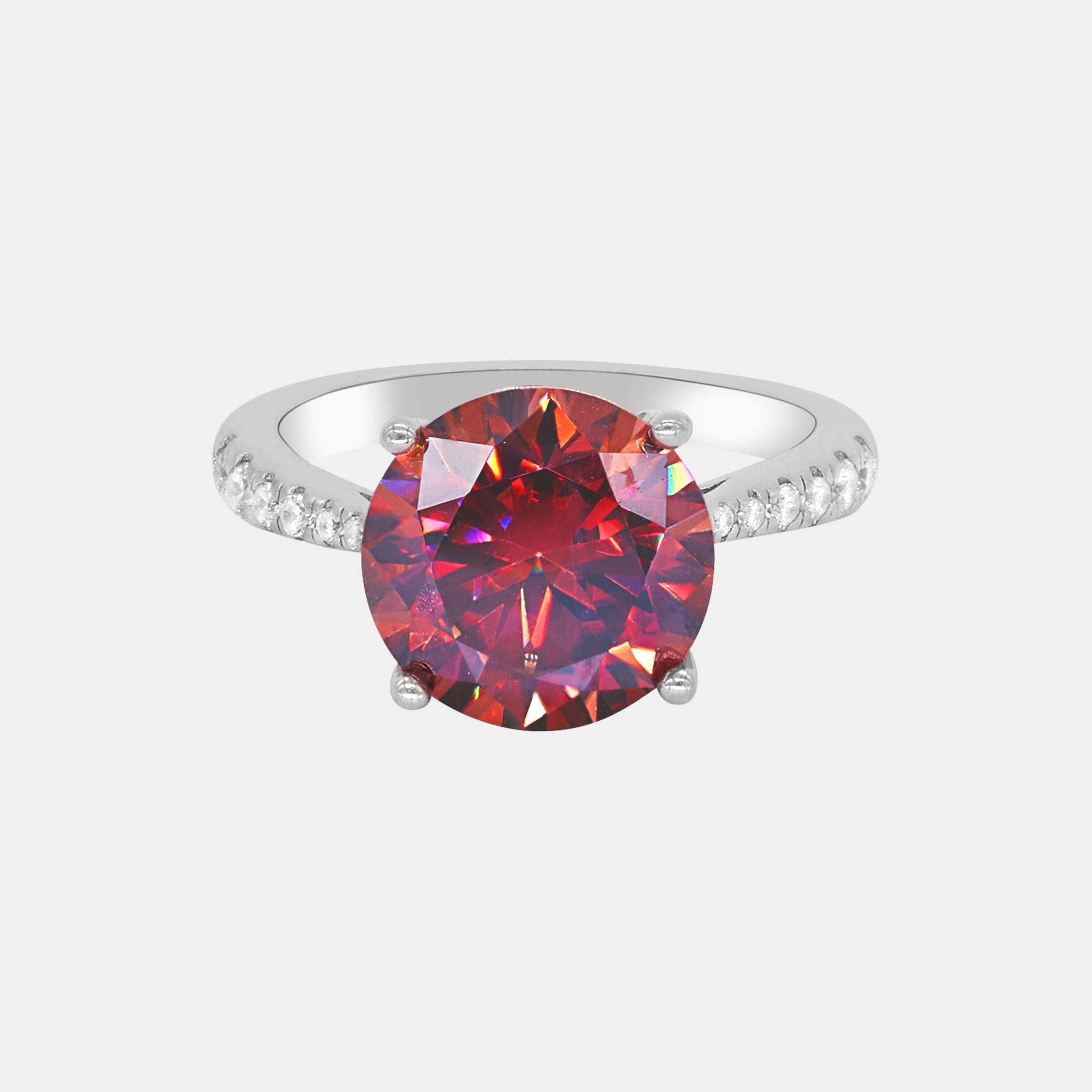 【#195】Grand Round Ruby Moissanite Ring - Queenou Jewelry