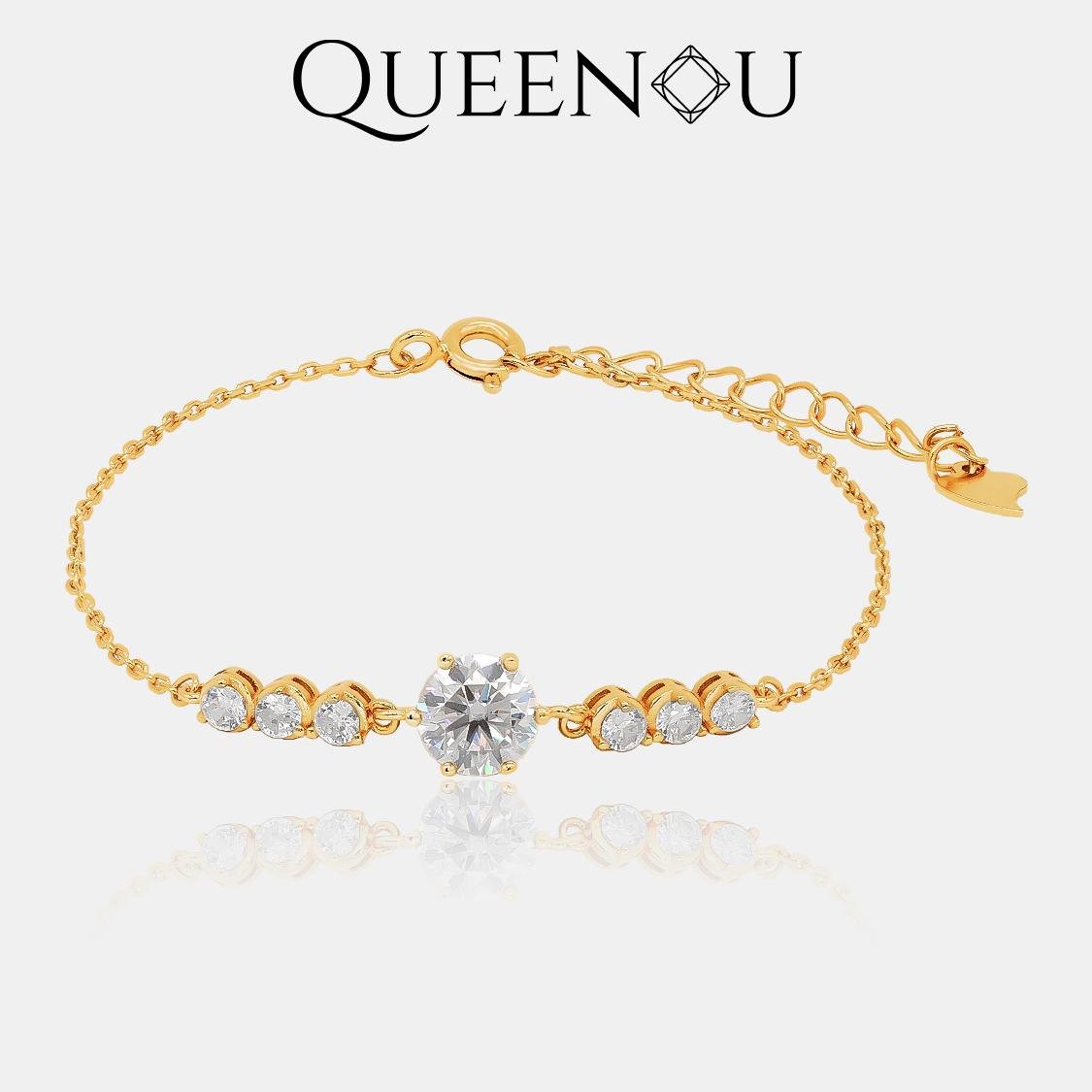 【196&834】Yellow Colour Plated 5 Synthetic Moissanites Necklace Bracelet Set - Queenou Jewelry