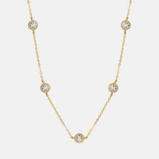 【#196】Round Moissanite Gold Vermeil Chain Necklace - Queenou Jewelry