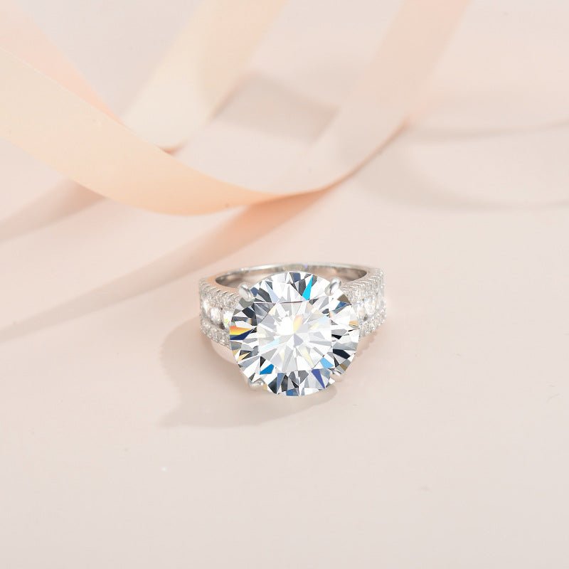 【228】10CT 925 Sterling Silver Moissanite Ring - Queenou Jewelry