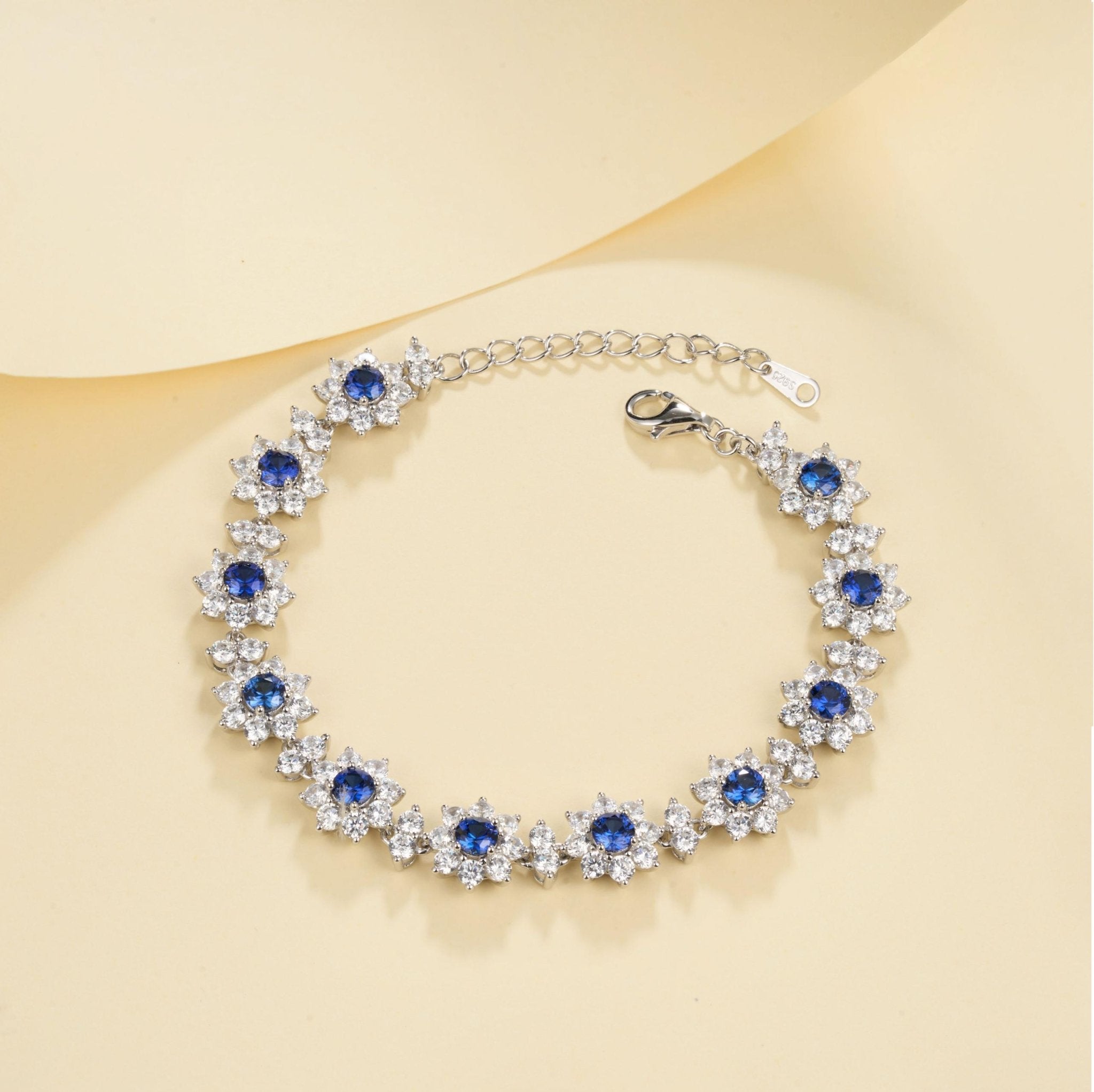 【425】Lab Grown Sapphire 925 Sterling Silver Bracelet - Queenou Jewelry