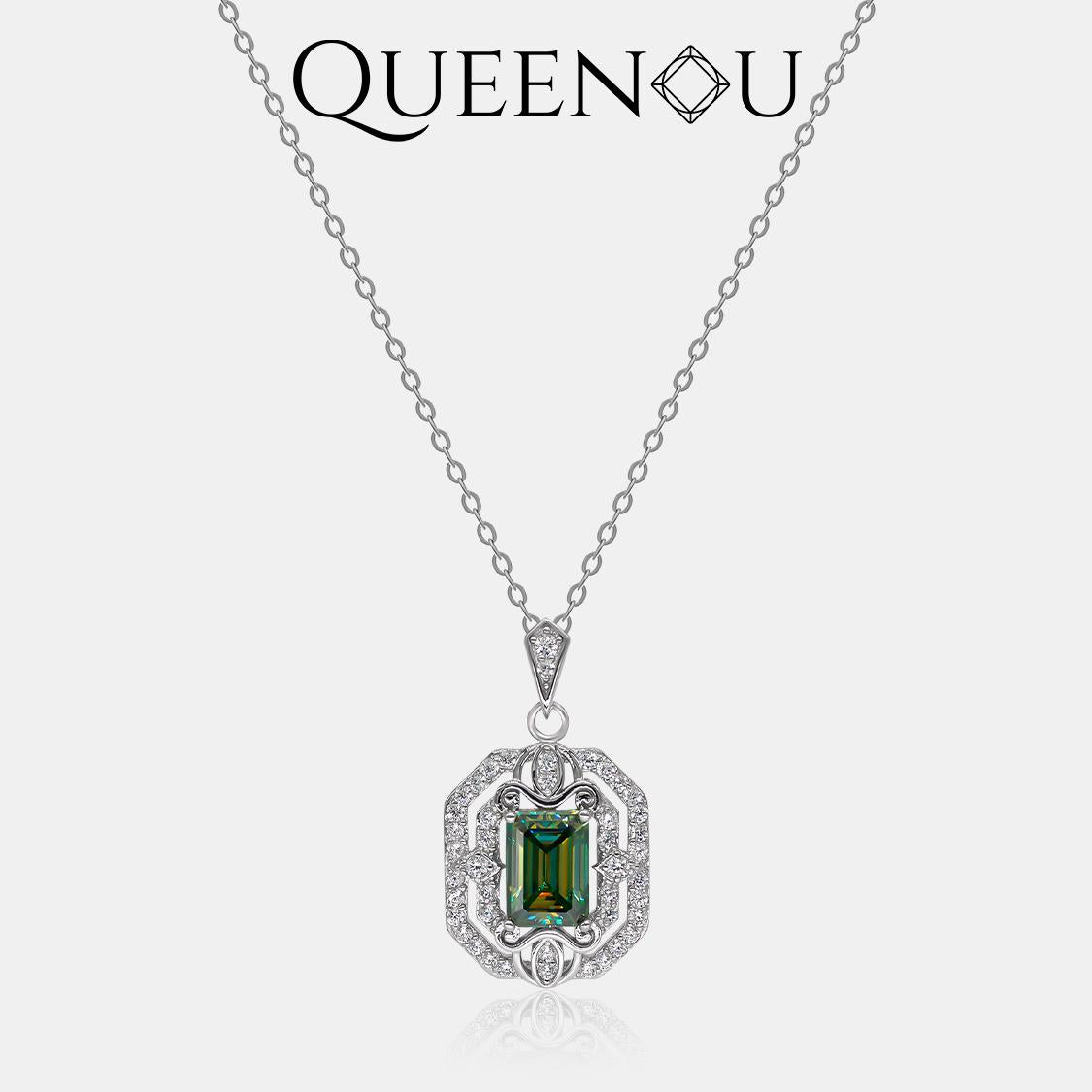 【903】Elegant French-Cut Square Pendant 1CT Synthetic Moissanite Necklace