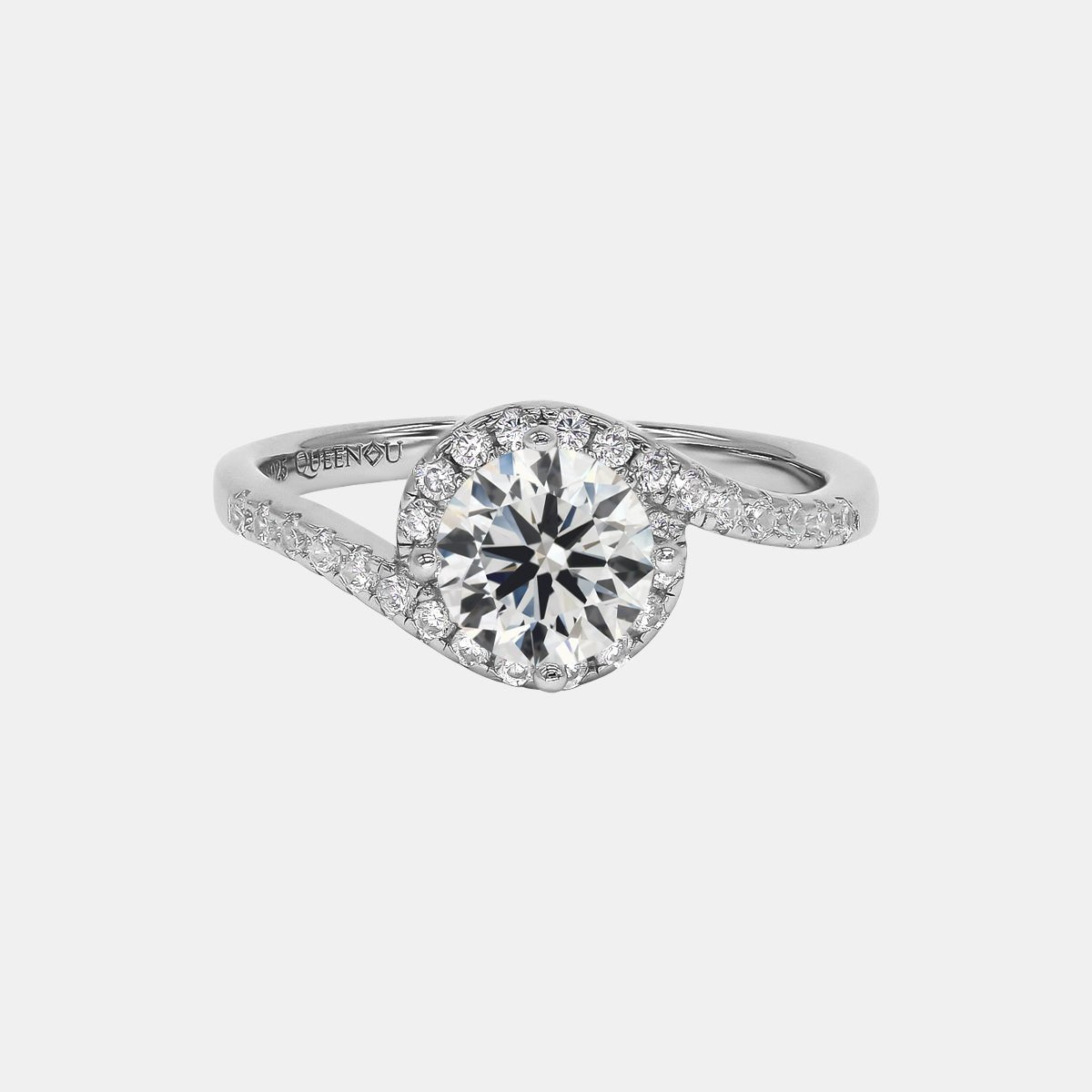 【716】"Begin Again" Tension - set Halo 1 Carat Moissanite Ring - Queenou Jewelry