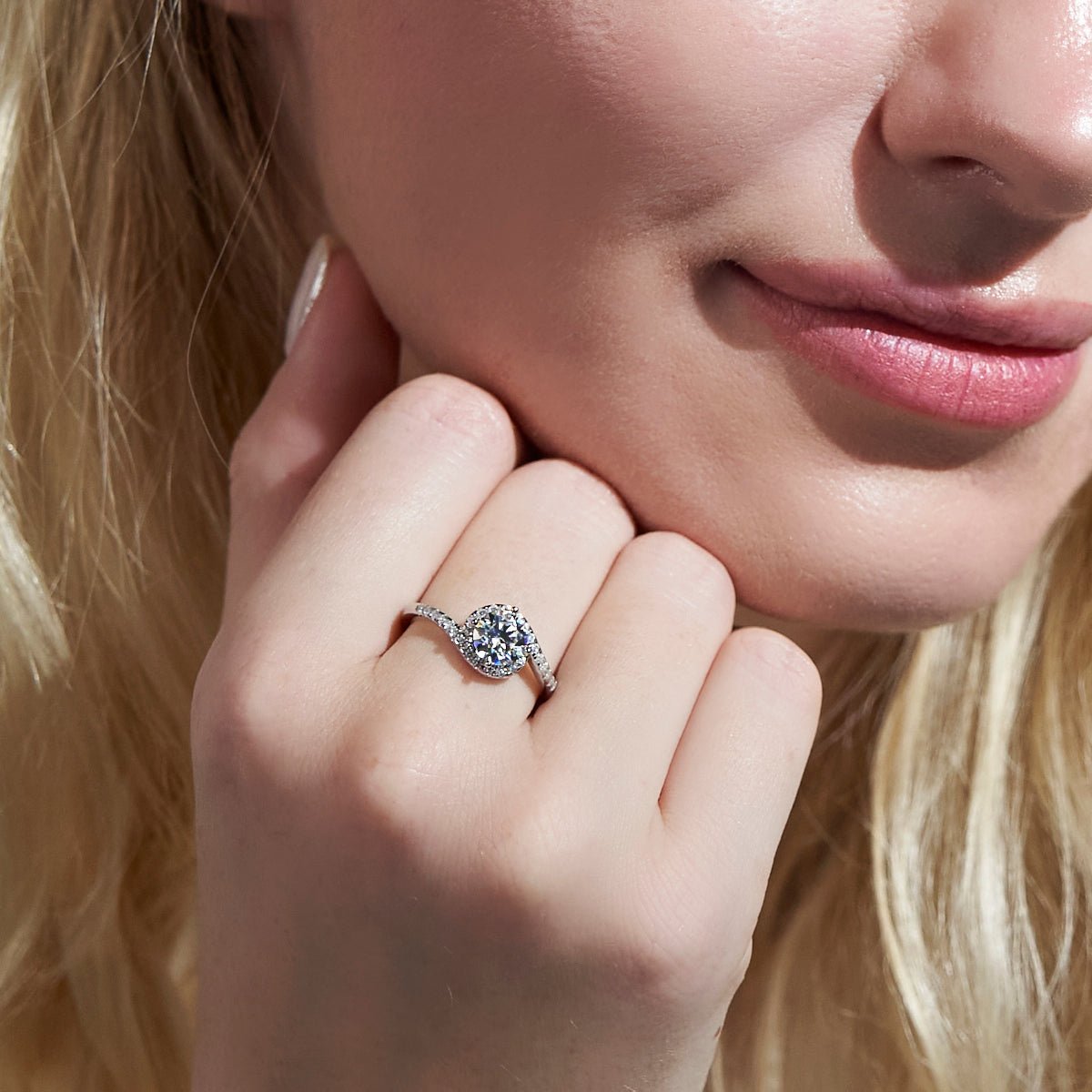 【716】"Begin Again" Tension - set Halo 1 Carat Moissanite Ring - Queenou Jewelry