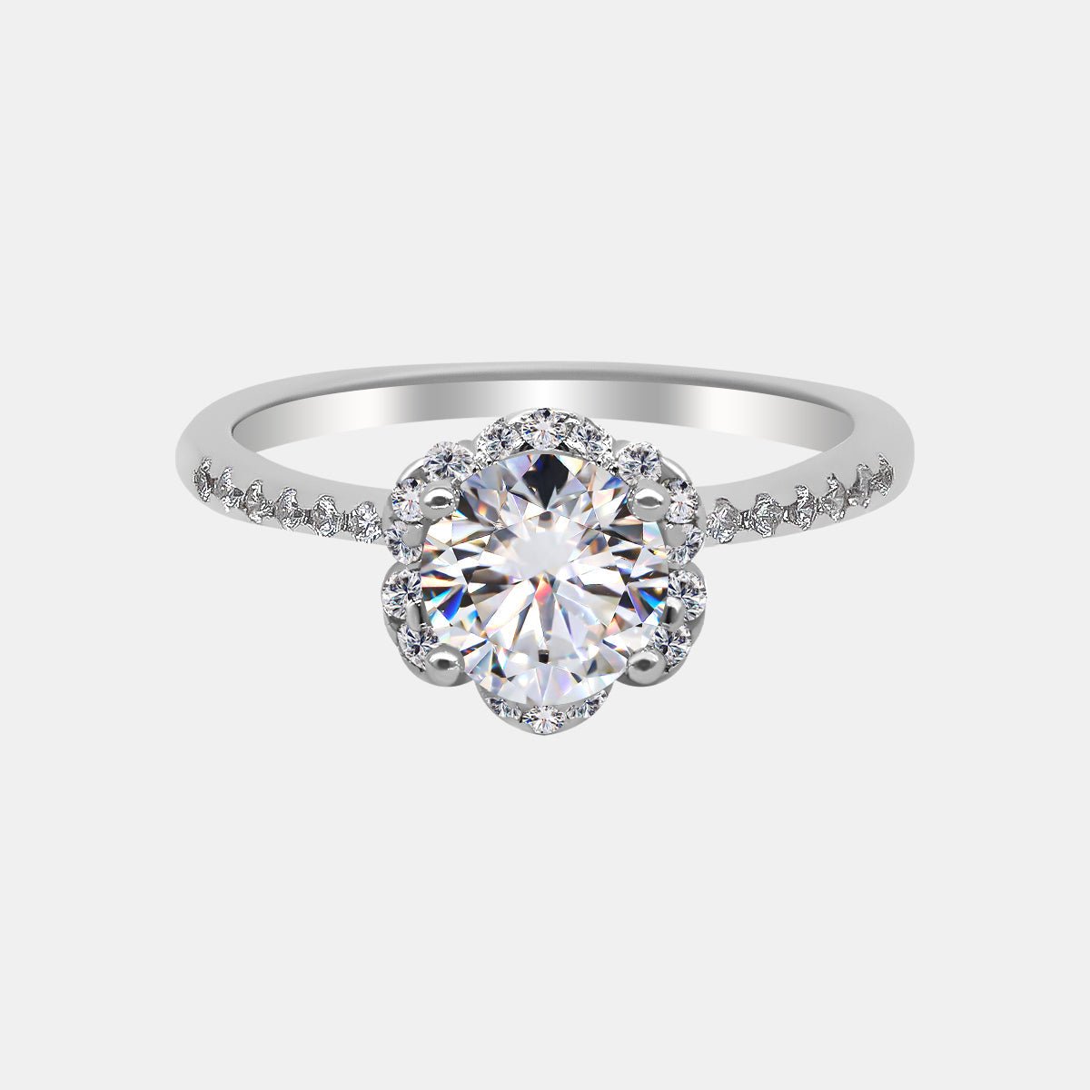 【718】"Begin Again" Petal Halo Set 1 Carat Moissanite Ring - Queenou Jewelry