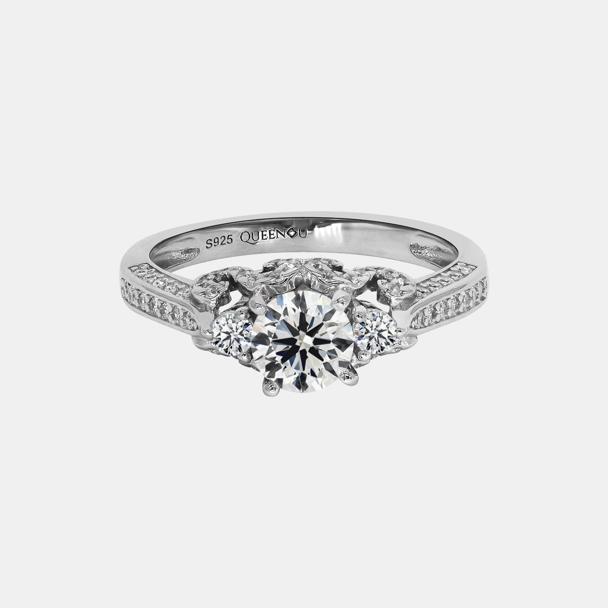 【721】"Begin Again" Trellis Cathedral 0.8 Carat Triple Channeled Moissanite Ring - Queenou Jewelry