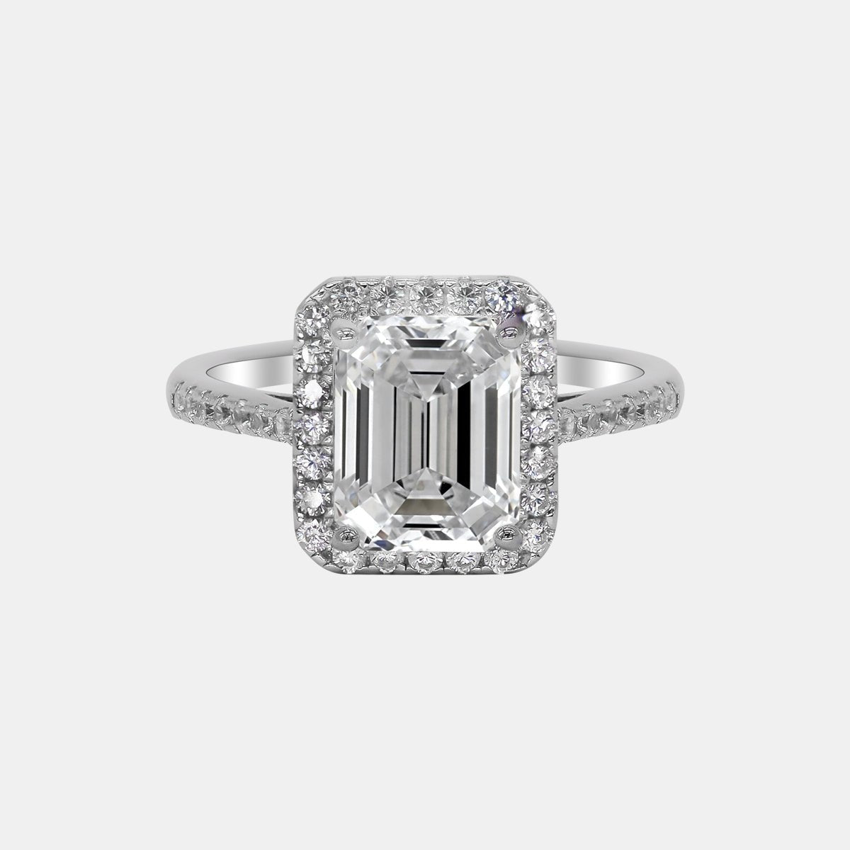 【722】"Begin Again" Halo Set 3 Carat Emerald Cut Moissanite Ring - Queenou Jewelry