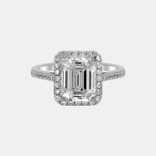 【722】"Begin Again" Halo Set 3 Carat Emerald Cut Moissanite Ring - Queenou Jewelry