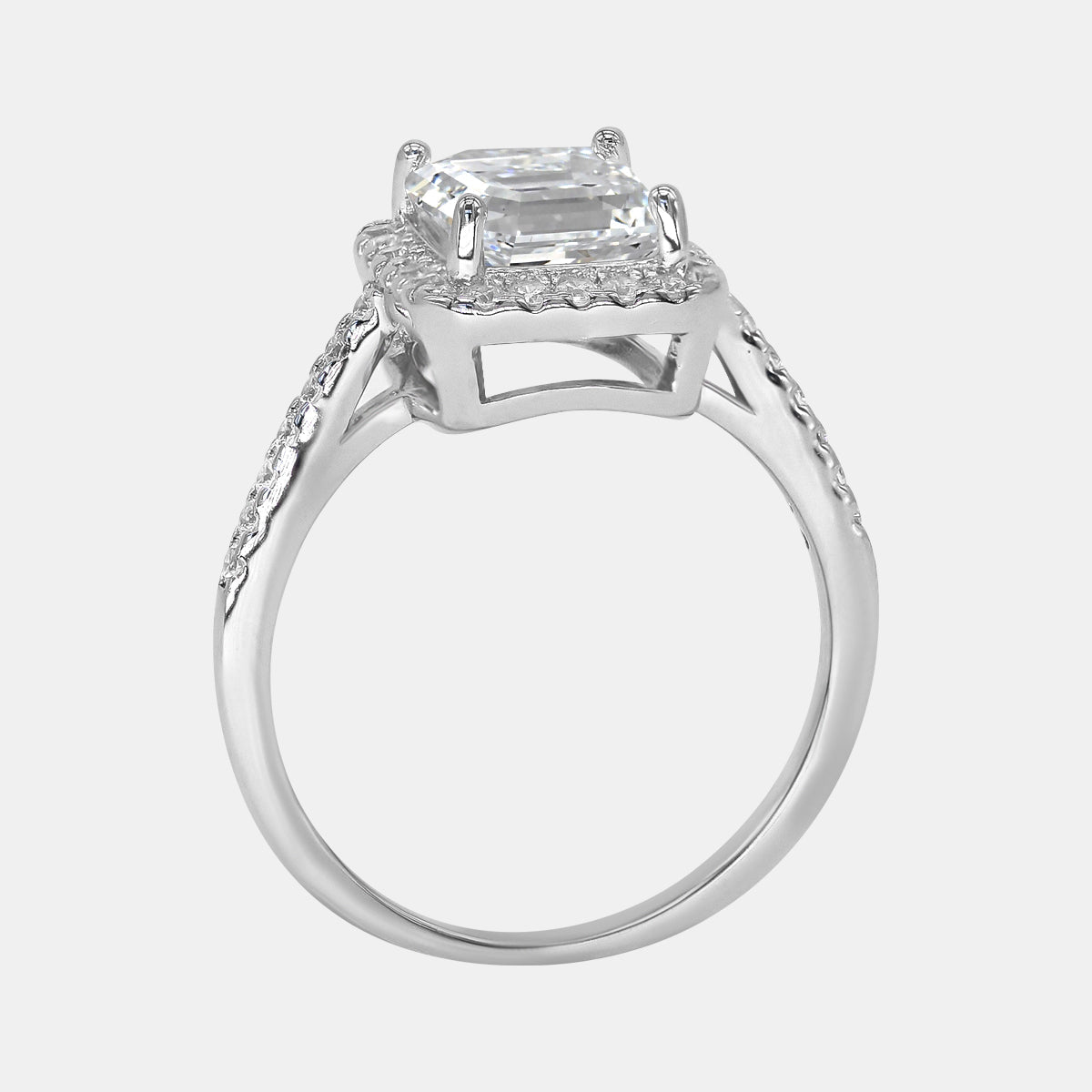 【722】"Begin Again" Halo Set 3 Carat Emerald Cut Moissanite Ring - Queenou Jewelry