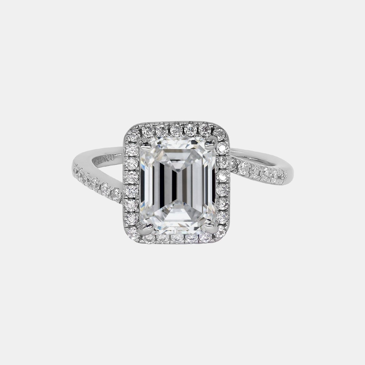 【723】"Begin Again" Tension - set Halo 3 Carat Emerald Cut Moissanite Ring - Queenou Jewelry