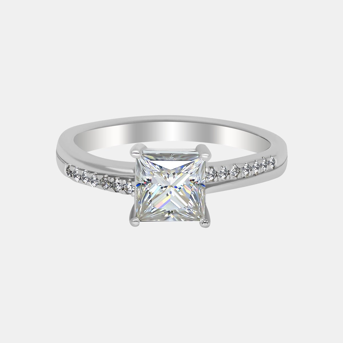 【724】"Begin Again" Asymmetric Paved 1 Carat Princess Cut Moissanite Ring - Queenou Jewelry