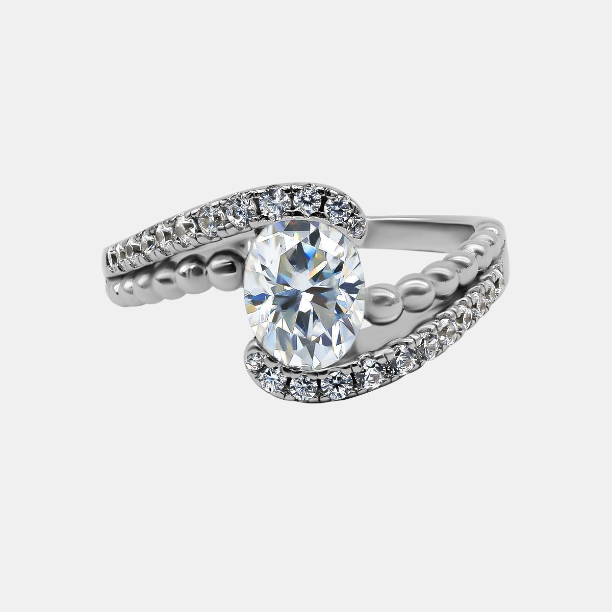 【736】"Heavenly Romance" Hybrid - lined Tension Set 2 Carat Oval Cut Moissanite Ring - Queenou Jewelry