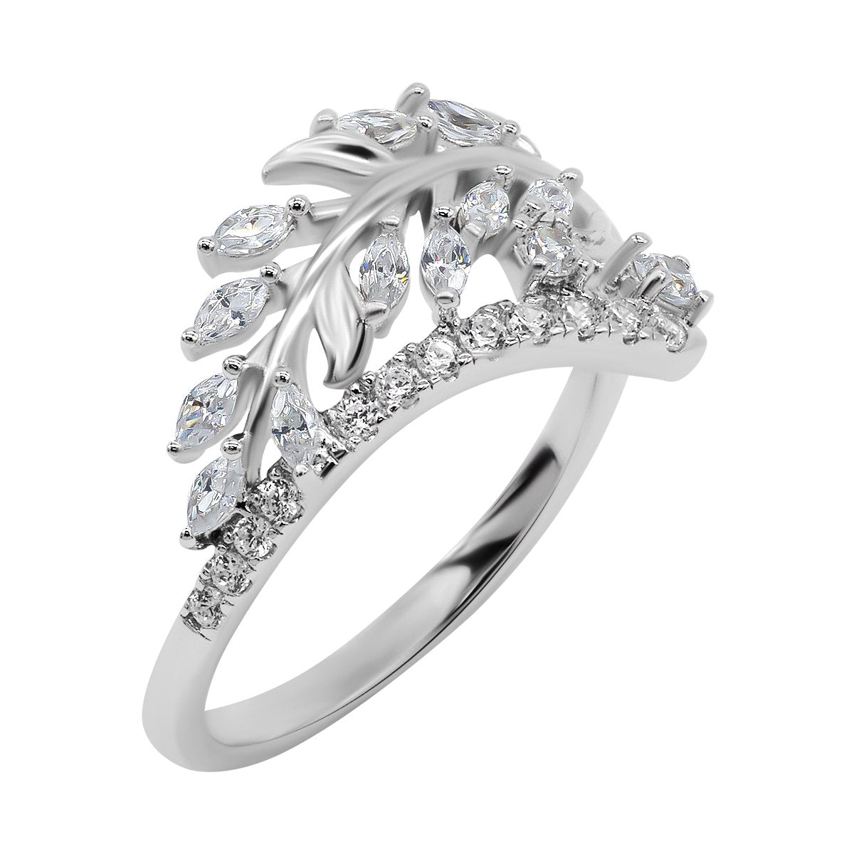 【743】Ivy Vine Tension - set Cubic Zirconia Ring - Queenou Jewelry