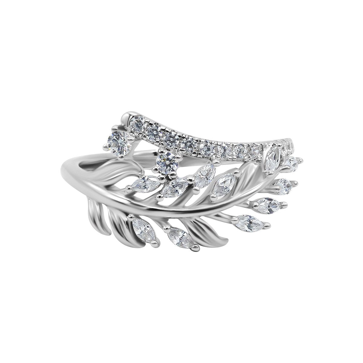 【743】Ivy Vine Tension - set Cubic Zirconia Ring - Queenou Jewelry