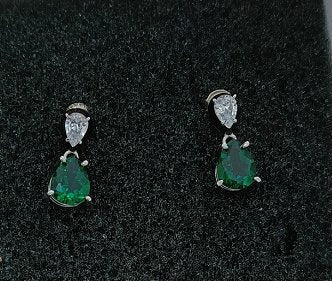 【774】Artificial Gemstones 925 Sterling Sliver lab grown emerald Verdant Green 7*9mm/2.62CT*2 - Queenou Jewelry