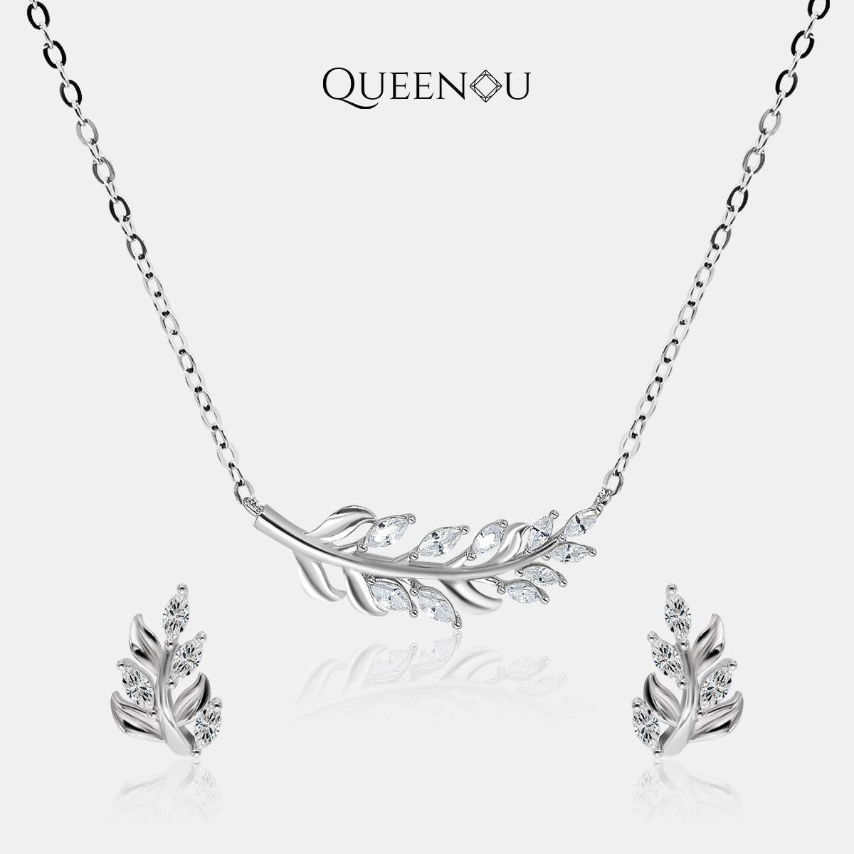 【797】"Springtime Symphony" Leaf Whisper Cubic Ziconia Sparkling Elegance Set - Queenou Jewelry