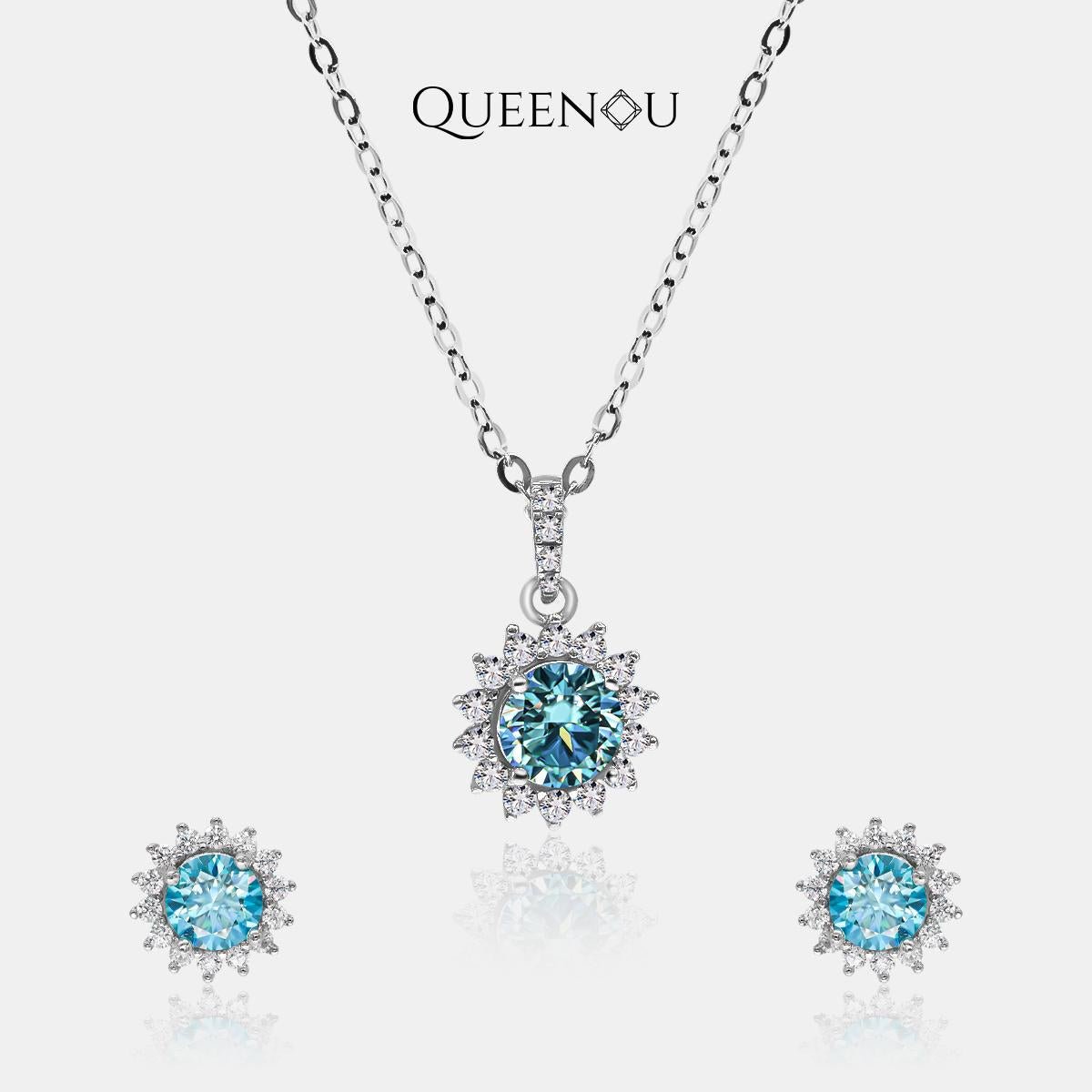 【798】"Springtime Symphony" Sunburst Moissanite Colorful Floral Set - Queenou Jewelry