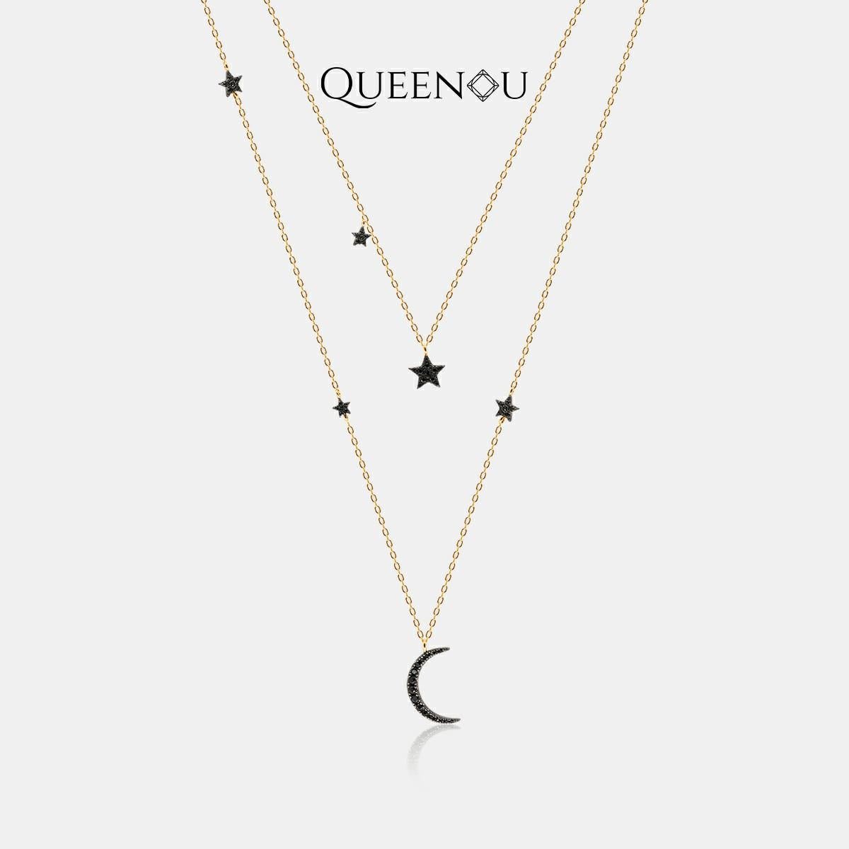 【817】"Space Starburst" Moonlit Star Cubic Ziconia Casual Necklace - Queenou Jewelry