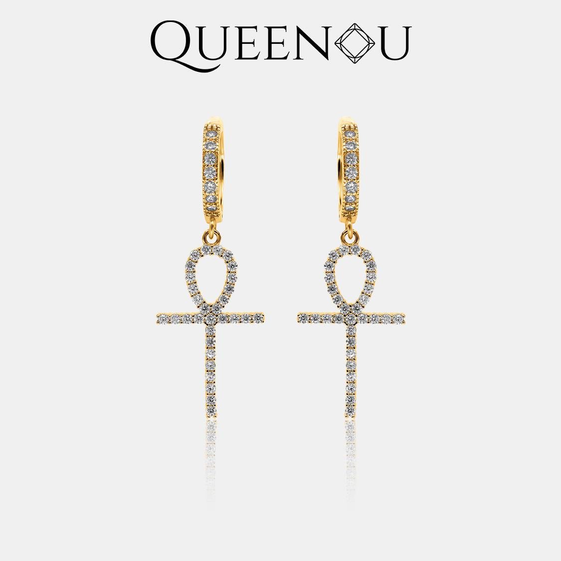 【851】Synthetic Moissanite Ankh Earrings - Queenou Jewelry