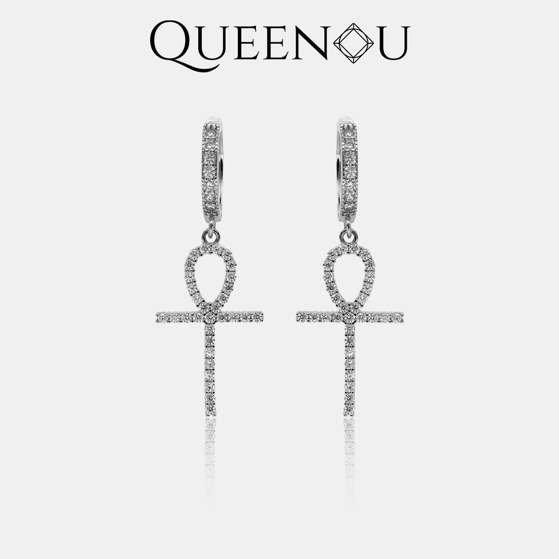 【851】Synthetic Moissanite Ankh Earrings - Queenou Jewelry