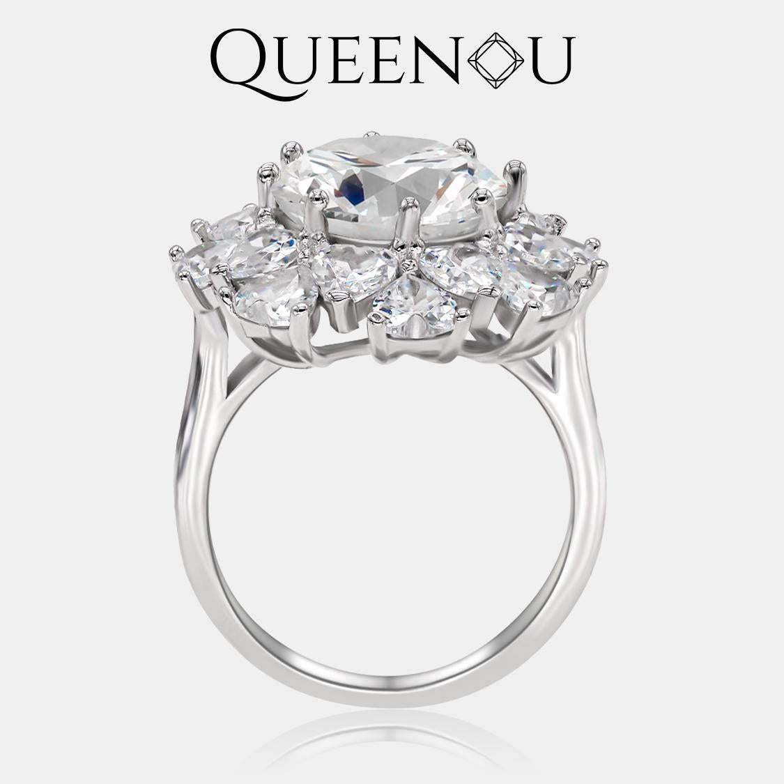 【858】Luxurious Floral Sunburst Synthetic Moissanite Ring - Elegant Wedding/Anniversary Gift, Fashionable Statement Jewelry for Women, Dazzling Floral Design - Queenou Jewelry