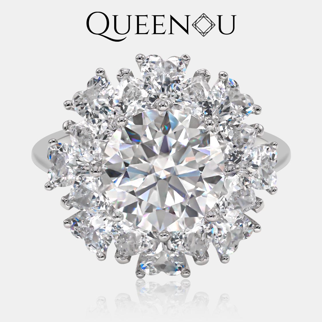 【858】Luxurious Floral Sunburst Synthetic Moissanite Ring - Elegant Wedding/Anniversary Gift, Fashionable Statement Jewelry for Women, Dazzling Floral Design - Queenou Jewelry