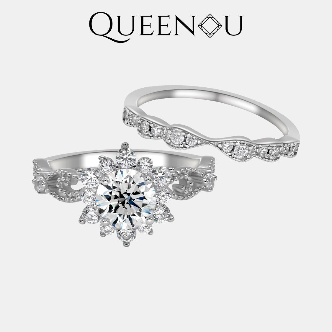 【866】Snow Fairy Snowflake synthetic moissanite ring + Luxurious Versatile Band - Elegant Winter Jewelry, Fashionable Gift for Women, Chic Accessory for Any Occasion - Queenou Jewelry