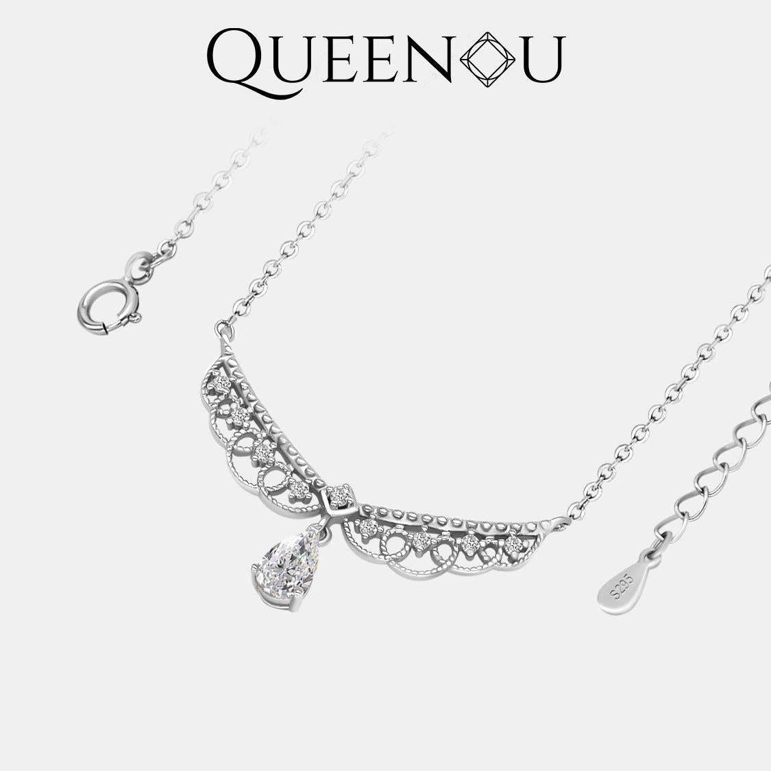 【869】Cutout Super Sparkle Teardrop Pear synthetic moissanite Necklace - Elegant Statement Jewelry, Perfect for Weddings and Special Occasions, Glamorous Gift for Her - Queenou Jewelry