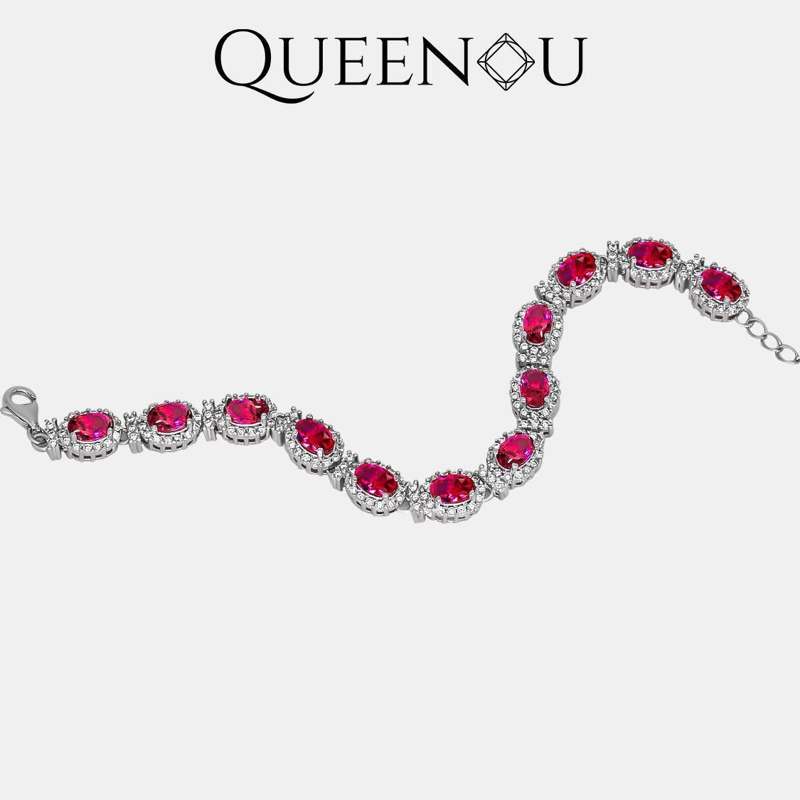 【907】 QUEENOU 925 sterling silver Scarlet Bloom Cubic Zirconia Halo Bracelet - Queenou Jewelry