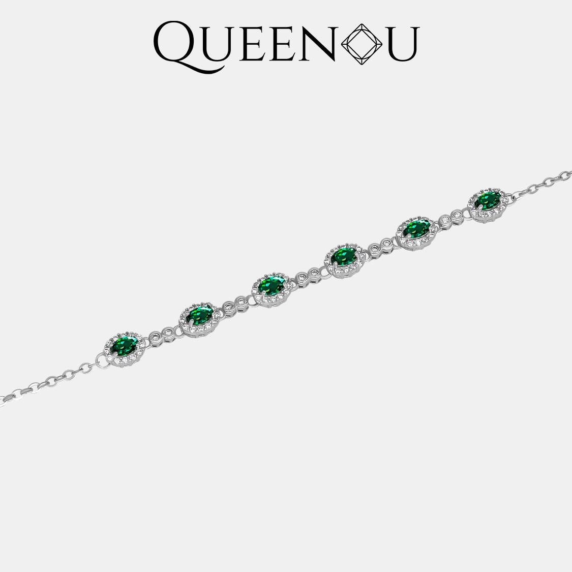 【912】QUEENOU 925 sterling silver Forest Glow Round Bezel Setting Cubic Zirconia Tennis Bracelet - Queenou Jewelry