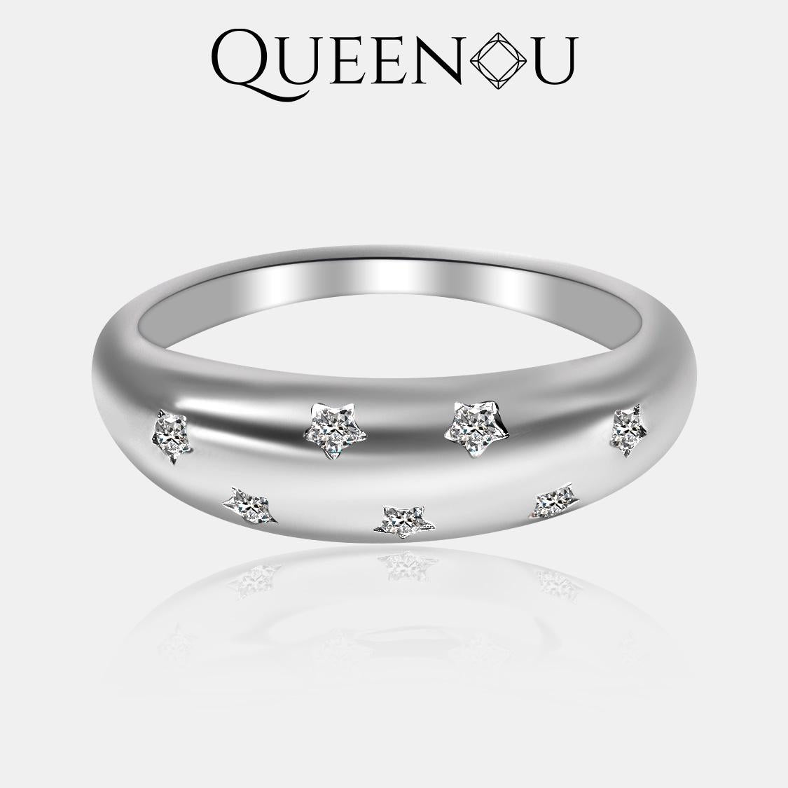 【920】Sparkling Surface Star Inlay Synthetic Moissanite Ring - Queenou Jewelry