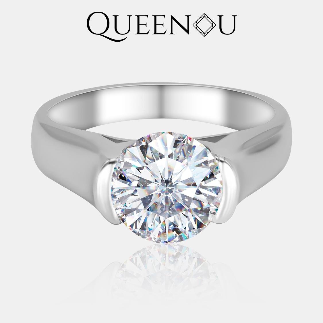 【921】Classic Round Cut 2CT Synthetic Moissanite Ring - Queenou Jewelry