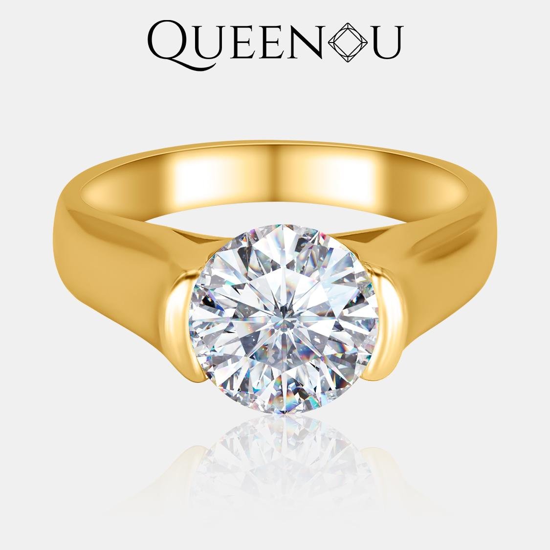 【921】Classic Round Cut 2CT Synthetic Moissanite Ring - Queenou Jewelry