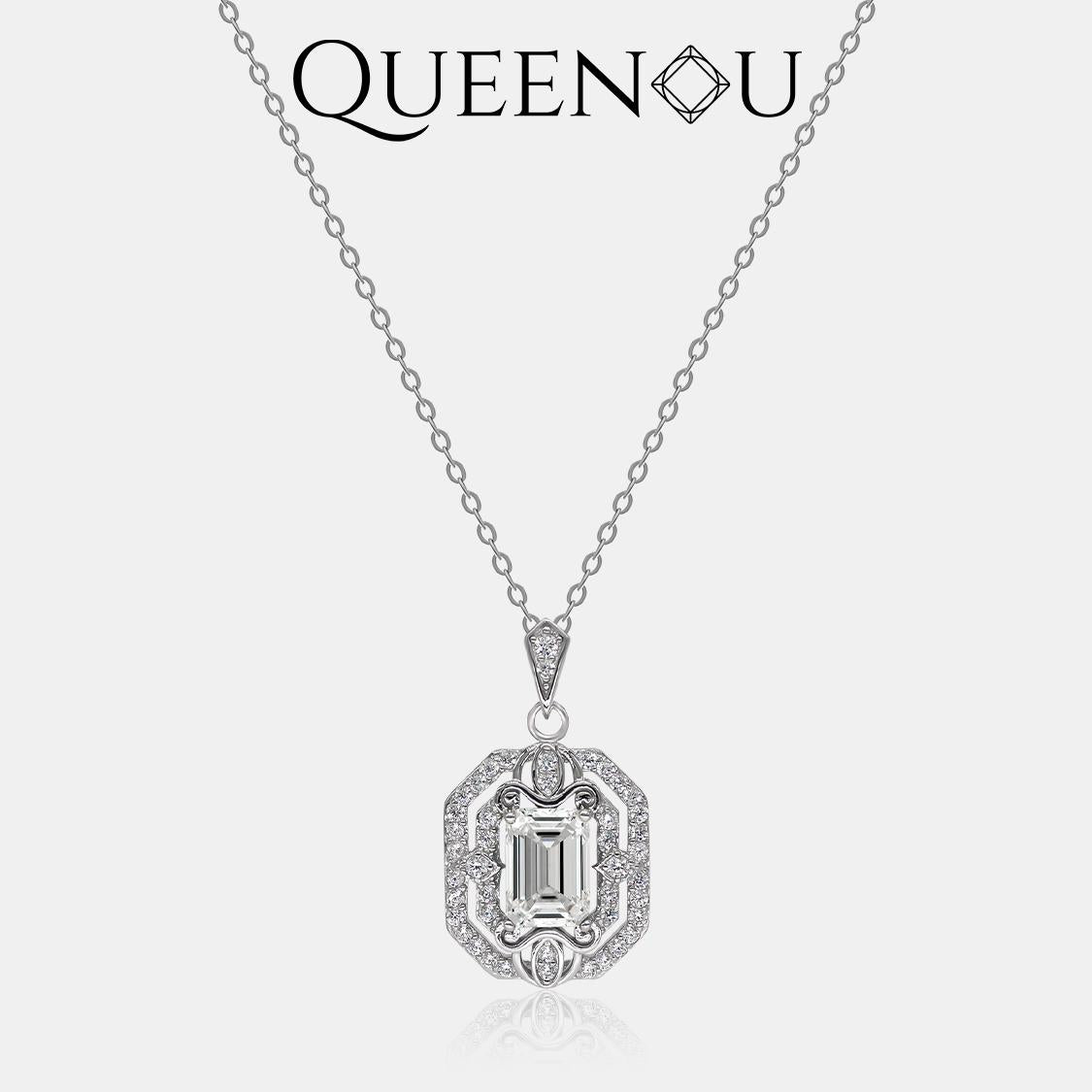 【903】Elegant French-Cut Square Pendant 1CT Synthetic Moissanite Necklace