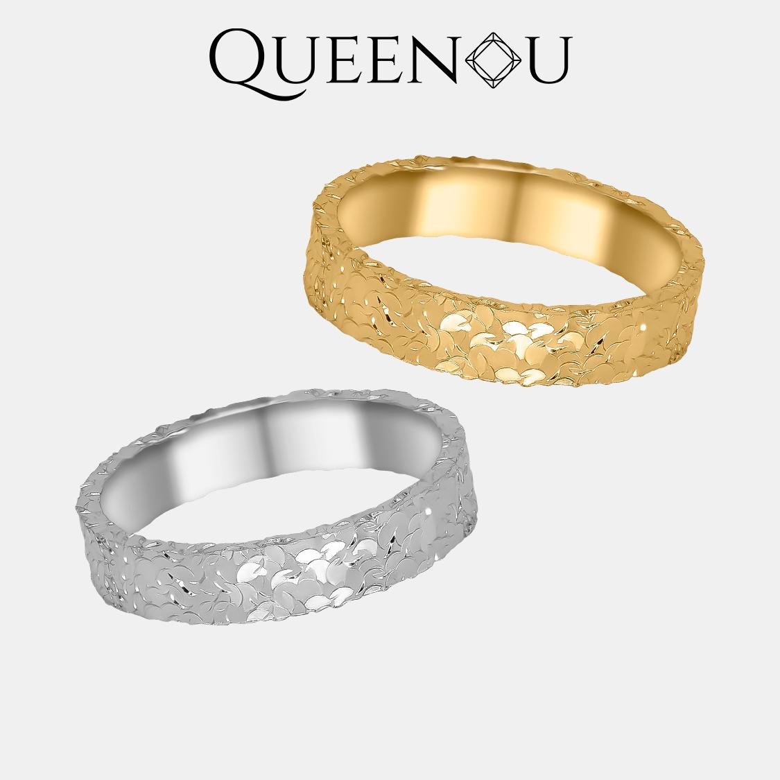 【924】Radiant fish scale texture Shattered Ice Ring - Queenou Jewelry