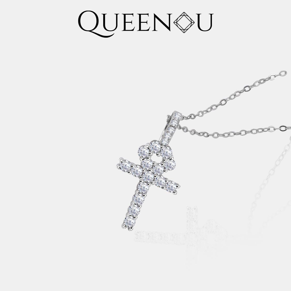 【930】Luxe Sparkling Lucky Key Cross Synthetic Moissanite Necklace - Queenou Jewelry