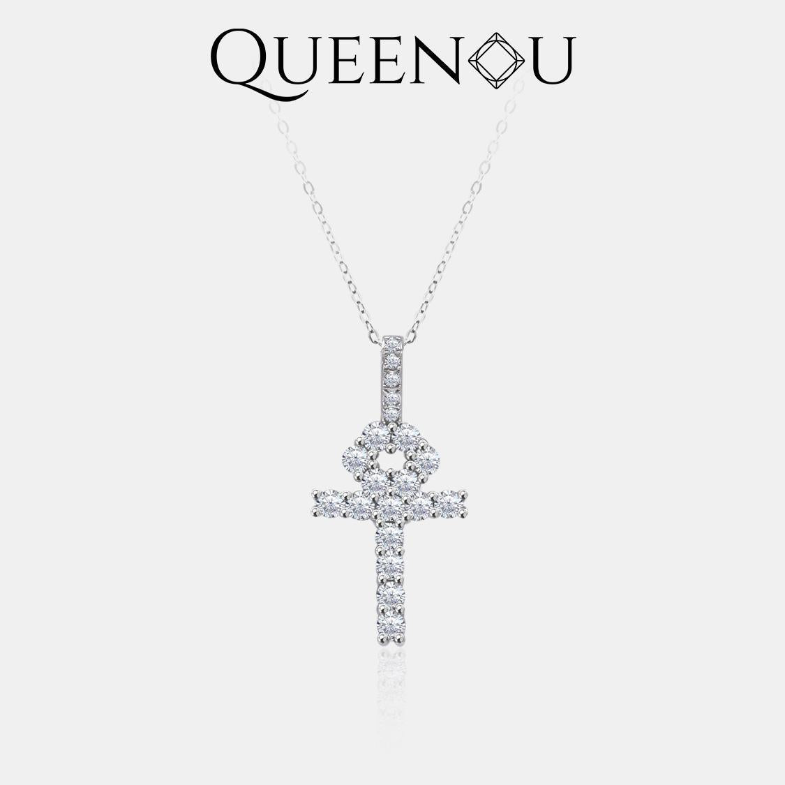 【930】Luxe Sparkling Lucky Key Cross Synthetic Moissanite Necklace - Queenou Jewelry