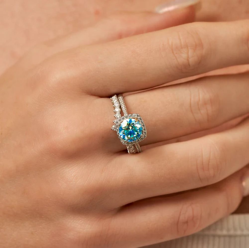 【#A7】Azure Bliss Ring 925 Sterling Silver Moissanite Rings - Queenou Jewelry