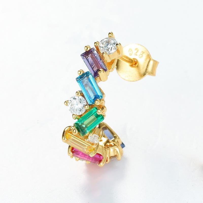 【S32】“Rainbow Glimmer” Spectrum Sparkle Cubic Ziconia Earrings - Queenou Jewelry