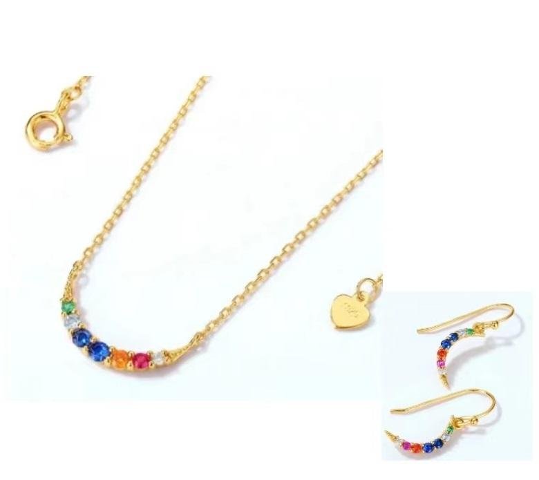 【S35】“Rainbow Glimmer” Spectrum Sparkle Cubic Ziconia Earrings And Neaclace Set - Queenou Jewelry